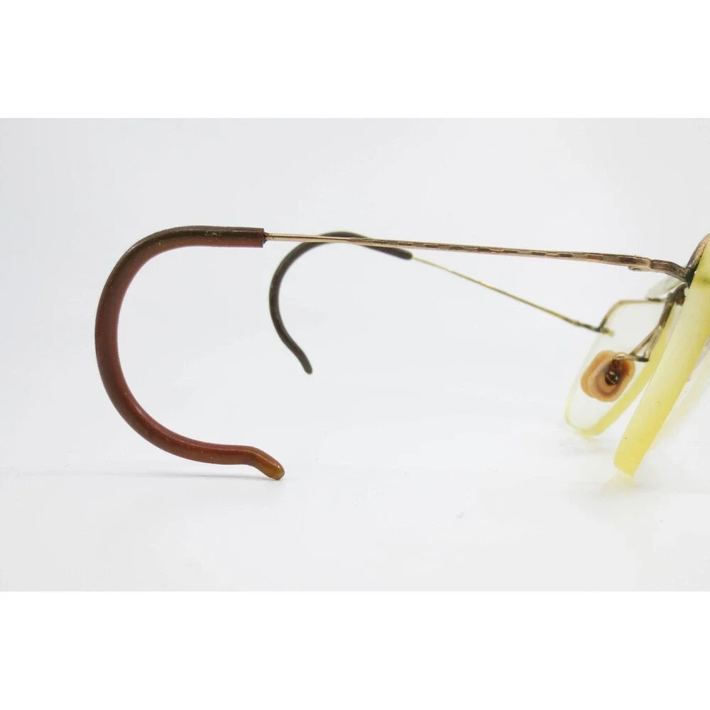 Vintage Gold Tone Rimless Eyeglasses Cable Temples Antique Style Frames 36155
